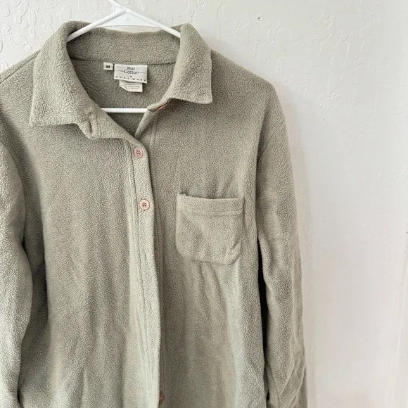 Vintage Hot Cotton By Marc Ware Sage Green Teddy Sherpa Button Down Shacket M - Picture 5 of 15